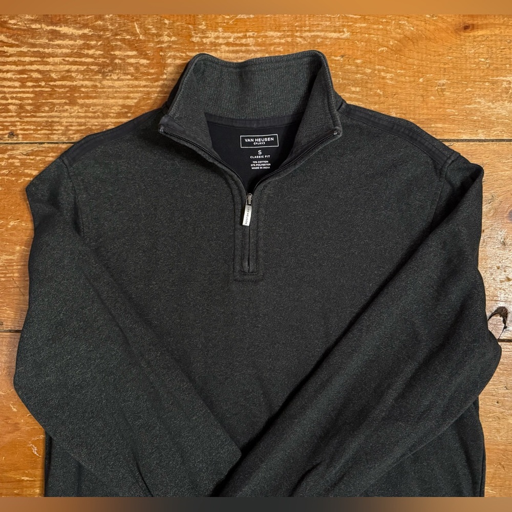 (4/$20) Men’s Black Flex Pullover Sweater by Van Huesen, Quarter Zip, Size S